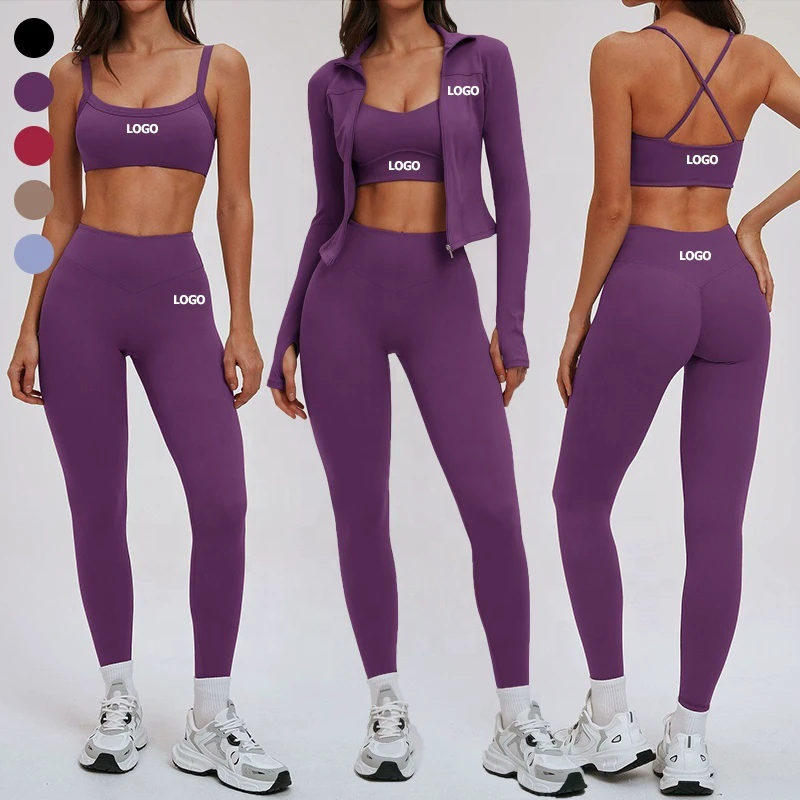 2026 Women's New Sports Suit Solid Color Breathable Stretchy Yoga Wear Long Sleeve Crop Top with Thumb Holes Gym Fitness Sets