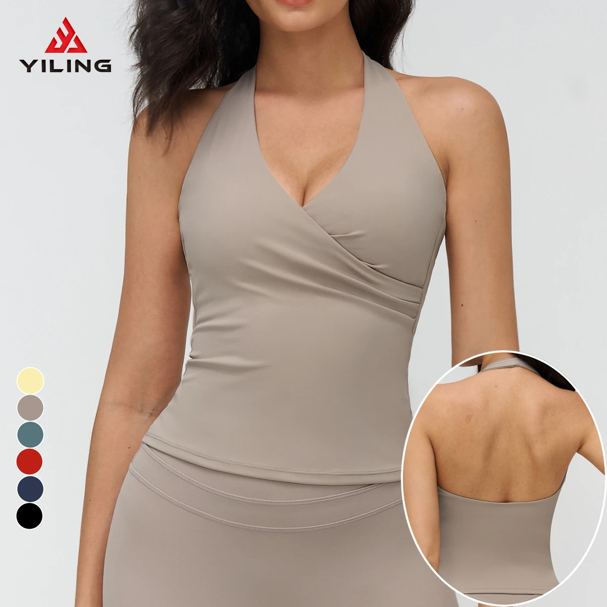 Womens Brushed Yoga Tank Top V Neck Halter Tight Fit Open Back Sports Vest Outdoor Running Fitness Top