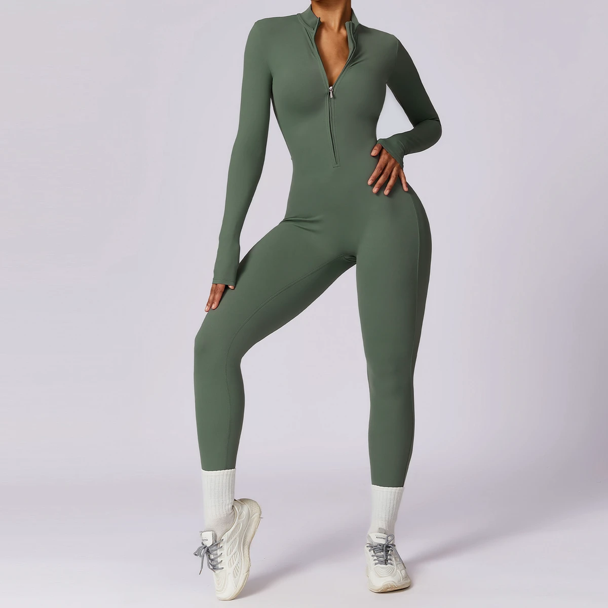 Women's Seamless Design Long-Sleeved Sports Bodysuit Breathable Quick Dry Lightweight Spandex/Nylon Gym Yoga Suit Elastic Waist