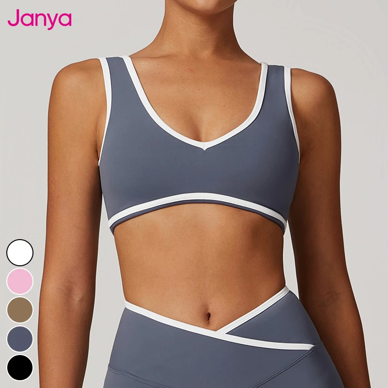 High Quality Workout Wear Colour Blocking Wide Straps Shockproof Yoga Bras Sleeveless Gym Fitness Top Sports Bra for Women
