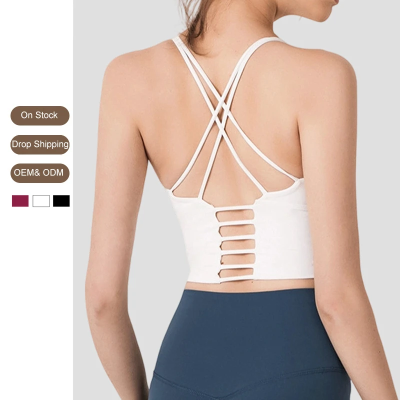 High Quality Fashionable Yoga Backless Top Gym Fitness Running Bra High Elastic Cross Back Sports Underwear