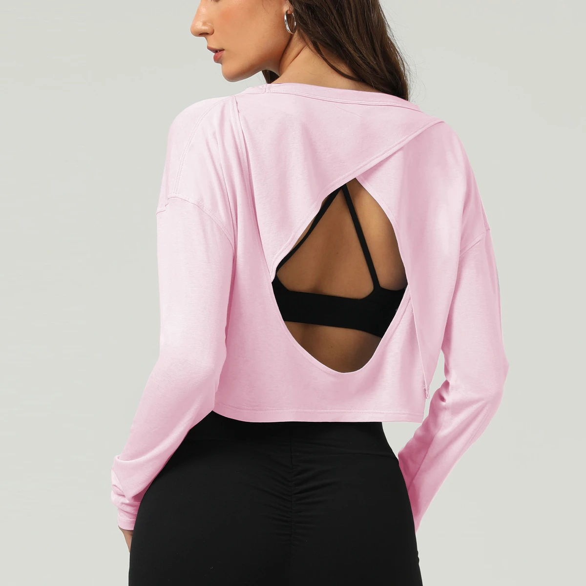 New Style Fitness Sports Long-sleeved Tops for Women Loose Quick-drying Round Neck Backless Short Yoga Clothing Blouse