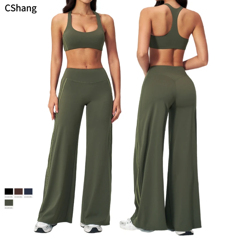 Women's Yoga Suit 2-Piece Set Soft Four-Way Stretch Plus Size High-Waisted Flared Pants & V-Neck Crop Top Sports Set