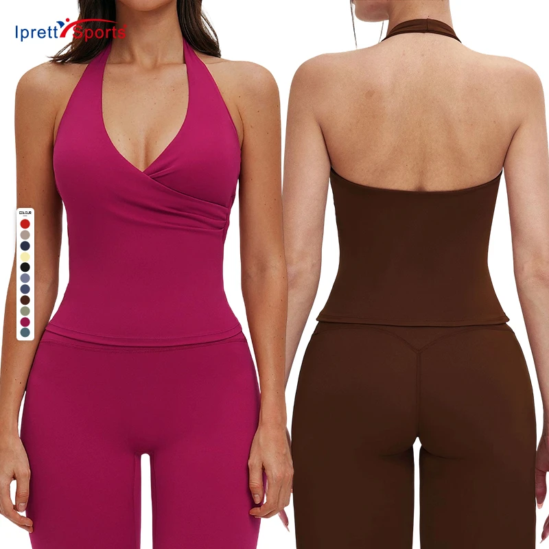 New Arrival V-neck Halter Yoga Sports Vest Tight Bra Tops Beautiful Back Sweat-Wicking Spandex/Nylon Outdoor Running Gym Vests