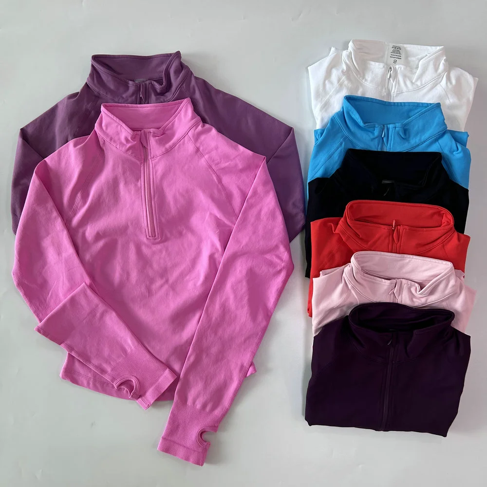 Ultra Soft Nylon Zipper Workout Tops Long Sleeve Fitness Clothing with Breathable Seamless Yoga Gym Jacket Women