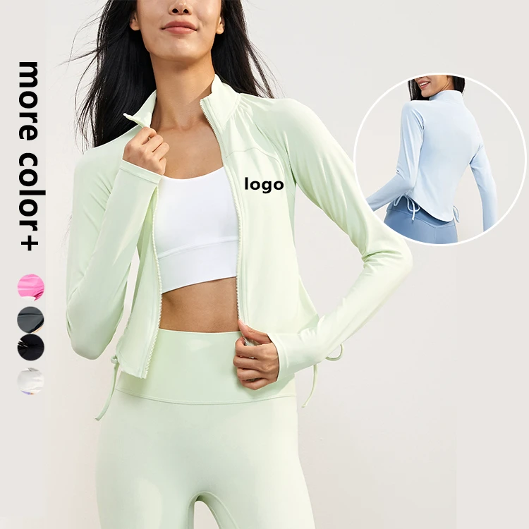 Autumn New Nude Yoga Clothes Women'S Drawstring Tight Yoga Tops Long Sleeve Stand Collar Sports Fitness Jacket