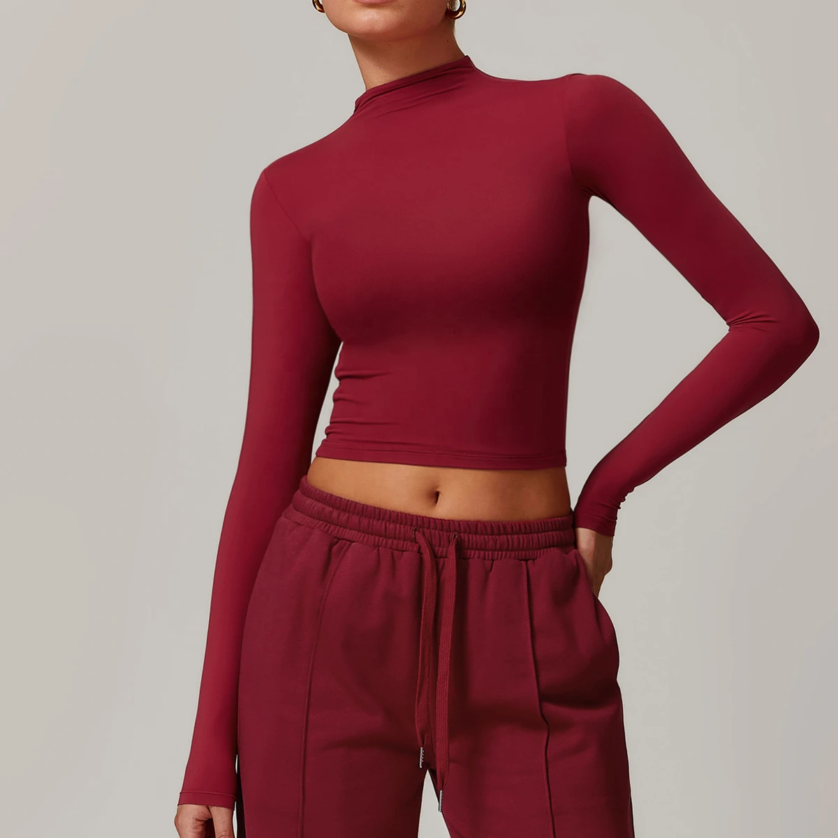 Quick-drying Breathable High-Neck Tight Long-Sleeve Workout Top Versatile Outerwear Yoga Top for Fitness Sports
