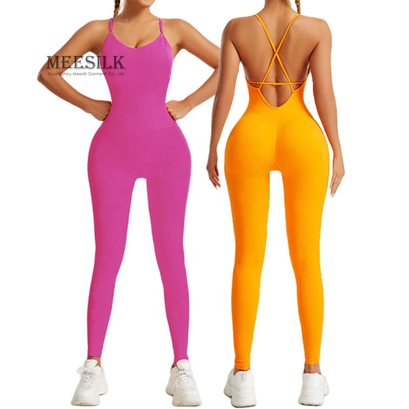 High Stretchy Adjustable Cross Strap Tummy Control One Piece Women Yoga Fitness Scrunch Butt Leggings Workout Jumpsuits