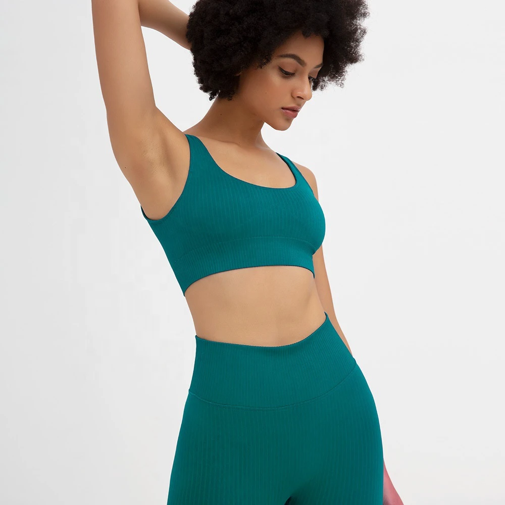 Custom Seamless Fitness Clothing Activewear Ribbed Knit Crop Top + Gym Leggings Yoga Wear Sets for Women