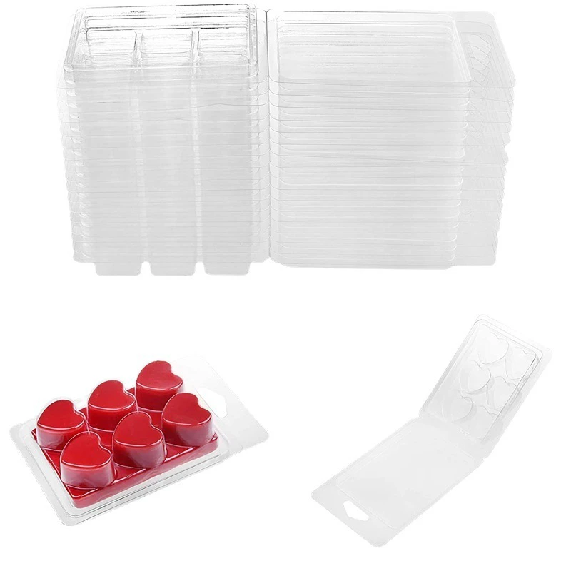 6-Cavity Clear Empty Plastic Wax Melt Container for DIY Wax Melt Wickless Candles Soap Wax Melt Clamshell Mold