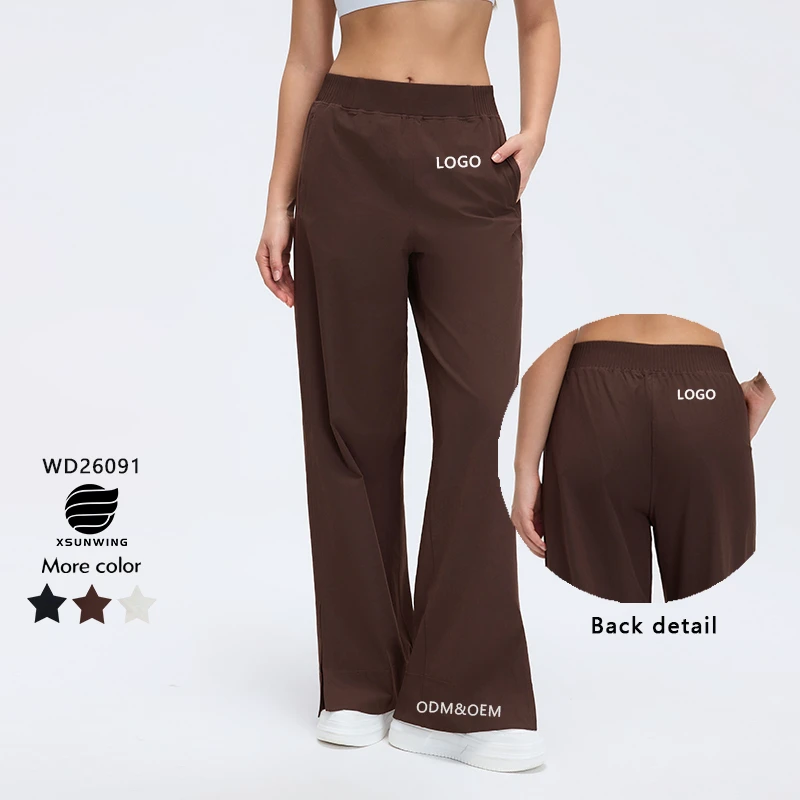 Xsunwing High-Waisted Women's Pants Yoga Sports Casual Straight-Leg Elastic Waist Wide-Leg Slimming Loose Fit Running WD26091