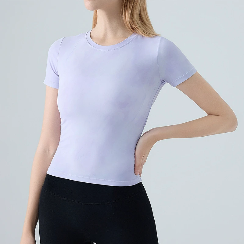 Women's Summer Tie-Dyed Yoga Top Quick-Drying Breathable Round-Neck T-shirt for Running Sports Casual Fitness with