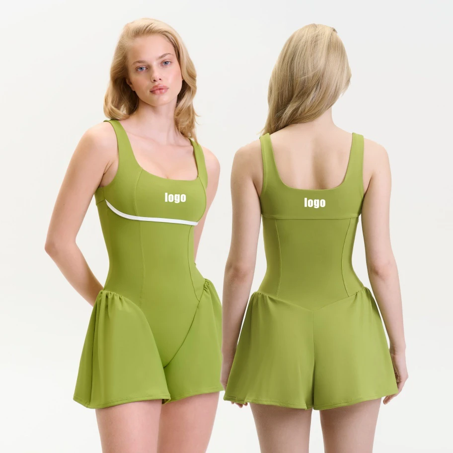 OEM Custom Logo Women's Gym Fitness Active Wear Outdoor Sports Sustainable Stretchy Tennis One Piece Dresses Yoga Wear
