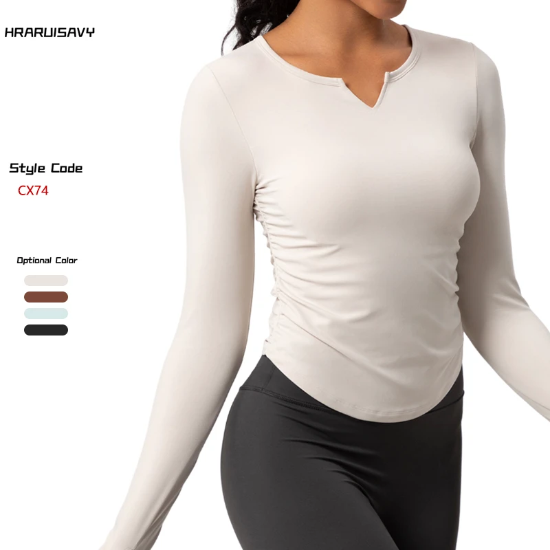 Autumn Women Small V-neck Super Stretchy Breathable Quick Dry Sports Long Sleeve T-shirt Slim Fit High for Yoga Tops Gym