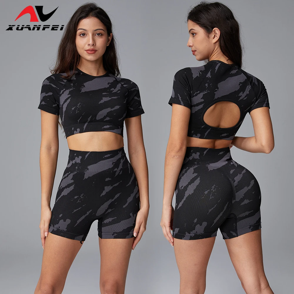 Tie-Dye Slimming Seamless Splicing Breathable Quick-Drying Elastic Fitness Clothing Yoga Suit for Women