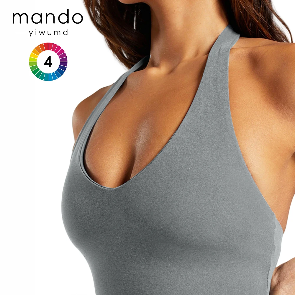 Soft Comfort Lightweight Quick Dry Yoga Tank Tops Spandex/Nylon Women's Halter Bra v Neck Summertime Backless Sports