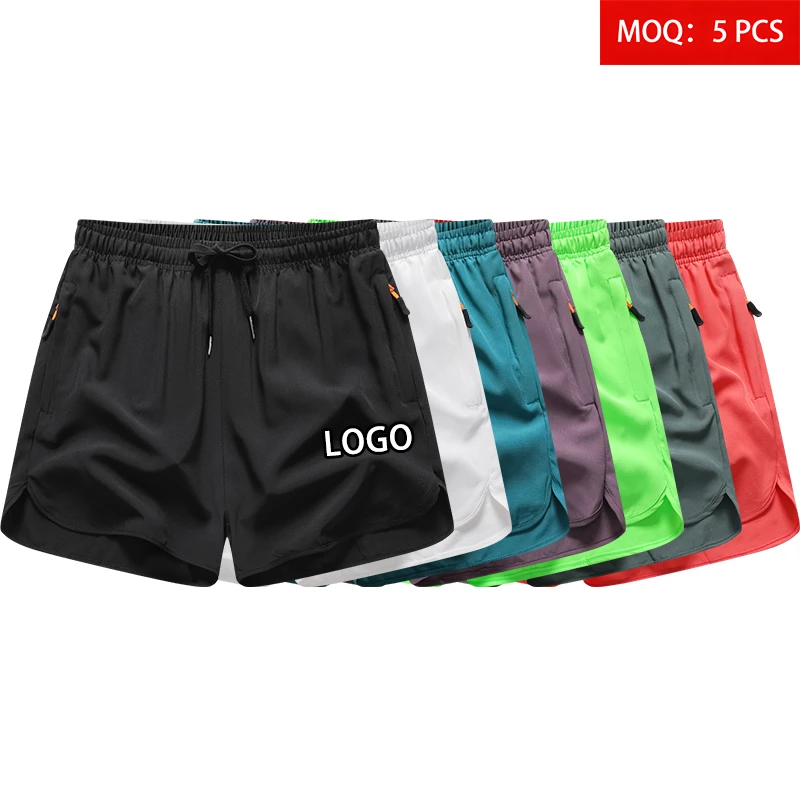 Bulk Production ODM Custom Logo Men's Summer High Quality 120GSM Lightweight Quick Dry Running Sports Shorts With Zipper Pockets