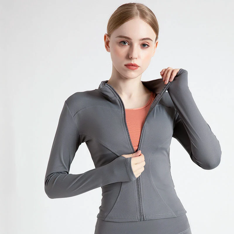Custom BBL Jacket Solid Wholesale Long Sleeves Full Zipper High Stretch Quick Dry Top Women Fitness Running Sports Yoga Jackets