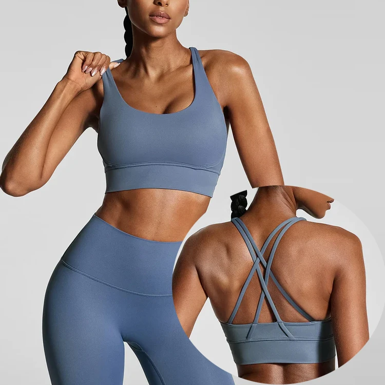 High Quality Comfort Cross Back Yoga Sports Bra for Girls Fitness Wear High Impact Exercise Padded Breathable Ladies Strappy Bra
