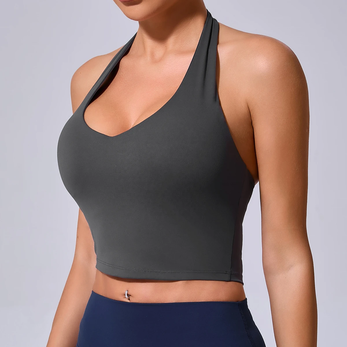 OEM Women's Halter Deep v Sports Bra Four-way Stretch Quick Dry Yoga Crop Tank Tops