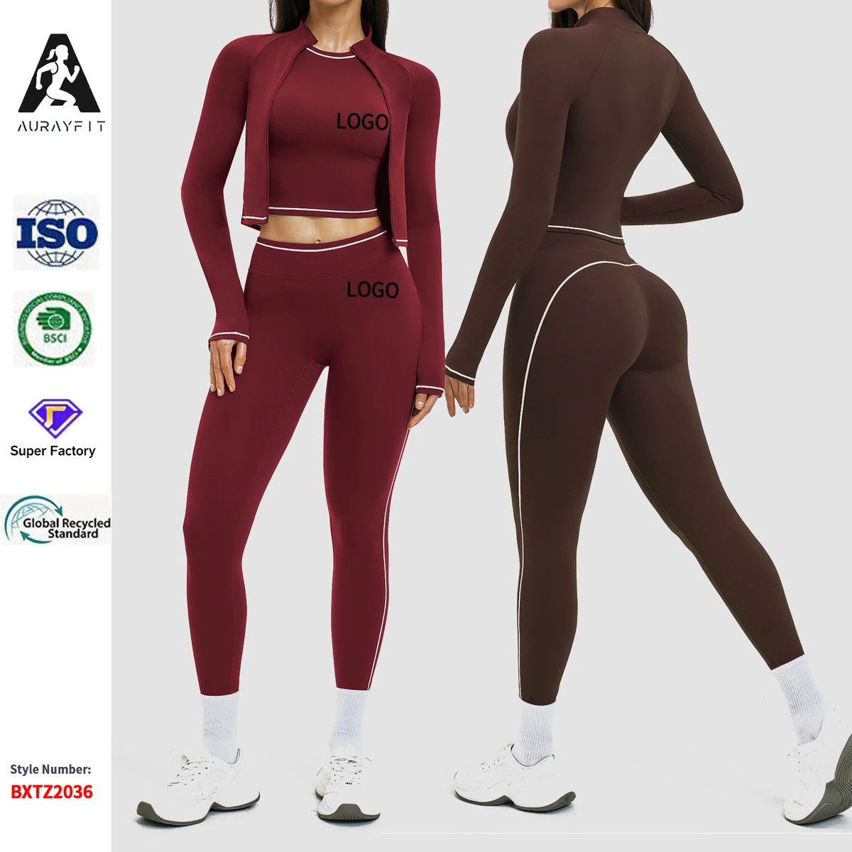 New Women's Color-Blocking Yoga Set Sweat-Wicking Spandex/Nylon Slim Fit Three-Piece Outdoor Sports Fitness