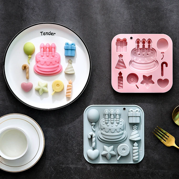 Stock 9 Birthday Cake Theme Modeling Silicone Mold Letter Number Baking Tools Resin Gypsum for Chocolate Jelly Drop Glue Cake