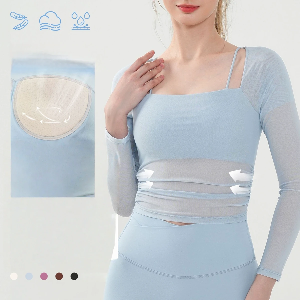 New Style Fashionable Mesh Women's Long-sleeve Sports Top with Chest Pads Suitable for Yoga and Running