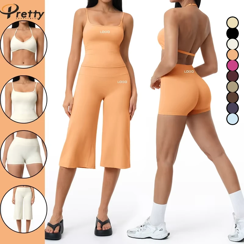 Women Gym Workout Clothing Wholesale Custom Fitness Wear Yoga Sets Athletic Suits High Waist Quick-Dry Casual Mid-Length Pants