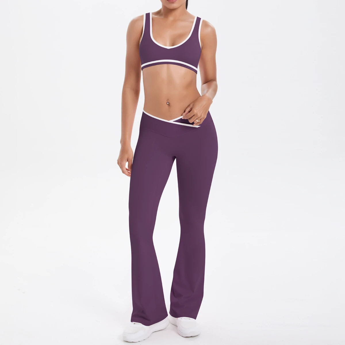 Women Patchwork Yoga Sports Bra Wide Leg Pants Set High Waist Casual Workout Fitness Activewear Lounge Outfit
