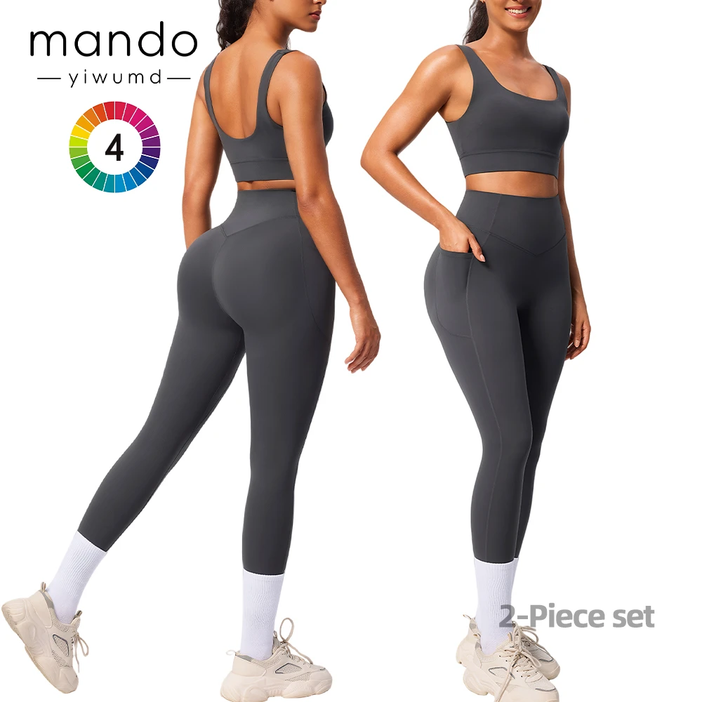 Hight End Yoga 2 Piece Set Women Plus Size Sports Bra and Leggings Set with Pockets