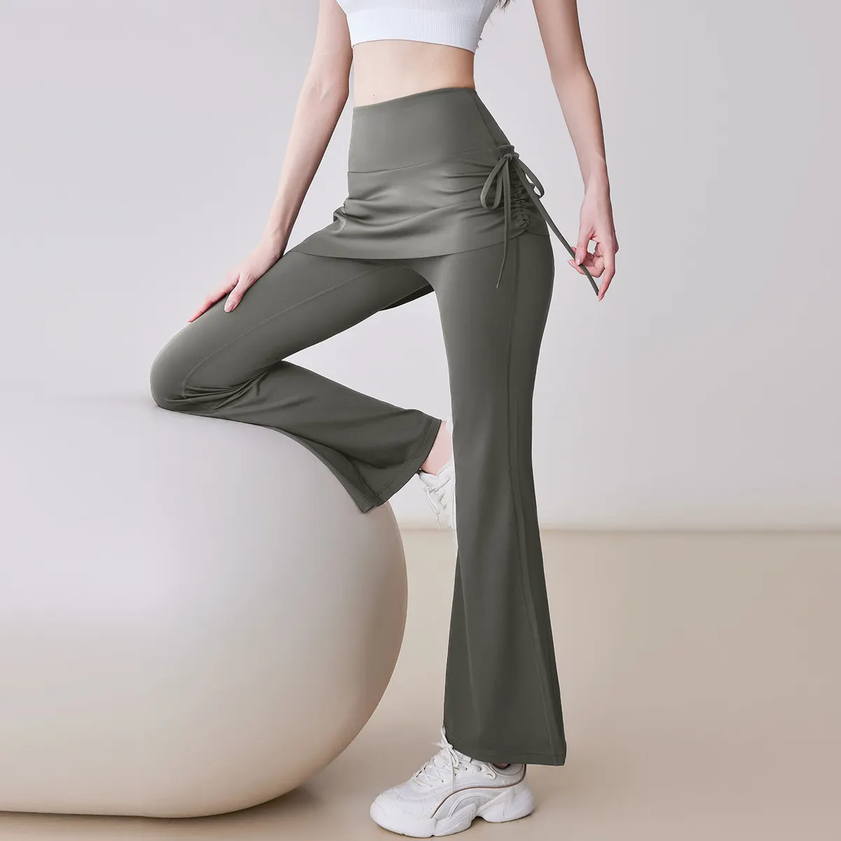 Women's High Waist Drawstring Yoga Pants Quick-Drying Breathable Fitness Leggings Color Blocking Tummy Control Shapewear Full