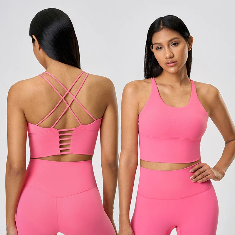 Roregal 2025 New Style Solid Color Cross Back Sports Women'S Shockproof Yoga Workout Fitness Bra Top With Breast Pad for Women