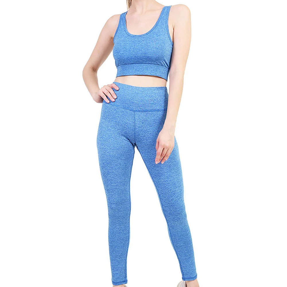High Stretch Solid Women's Yoga Set 2-Piece Sports Bra Leggings Activewear Four-Way Elastic Waist Breathable Quick Dry