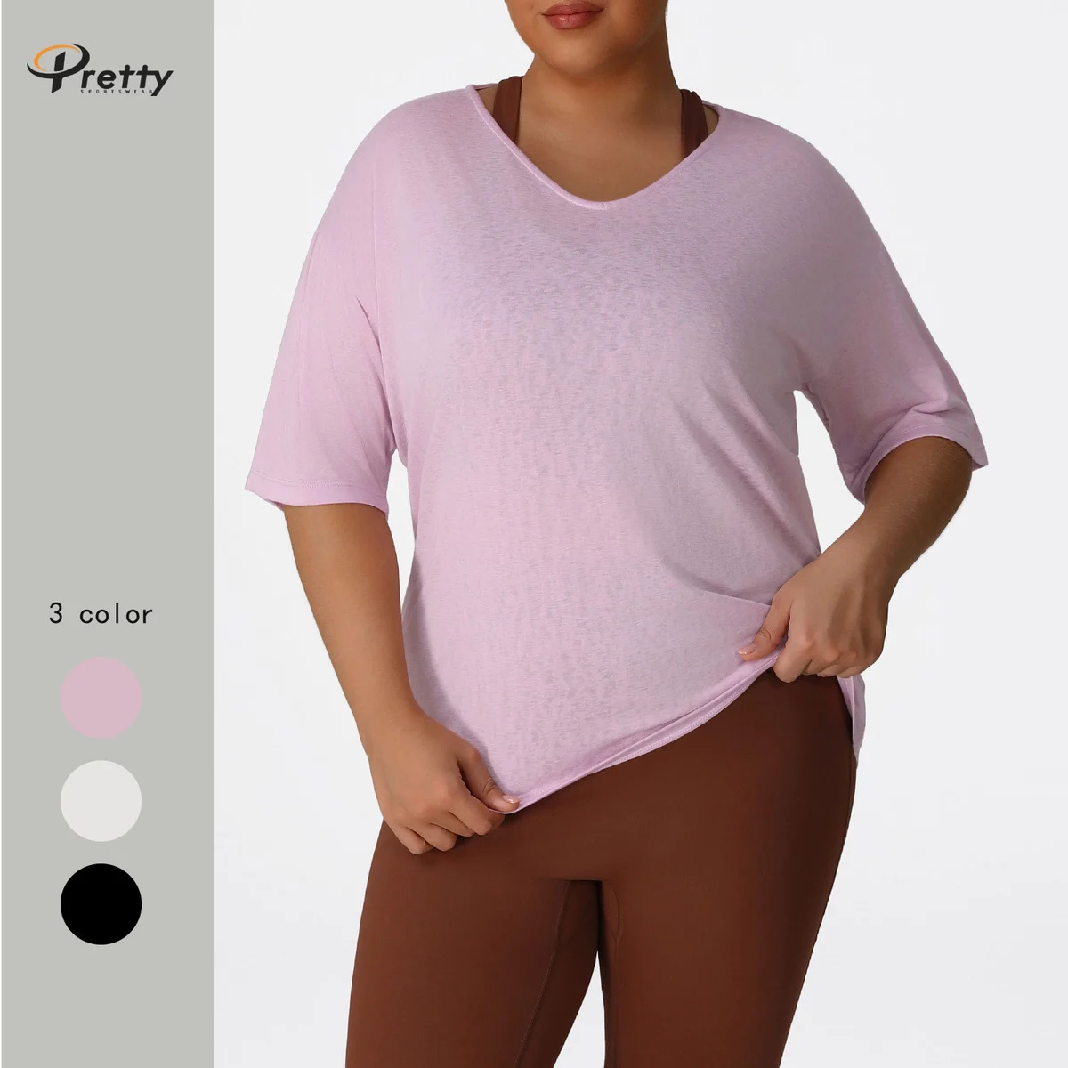 Women's Plus Size Lightweight Yoga Top V-Neck Quick-Dry Breathable Loose Fitness Cover-Up for Outdoor Running Sports Front
