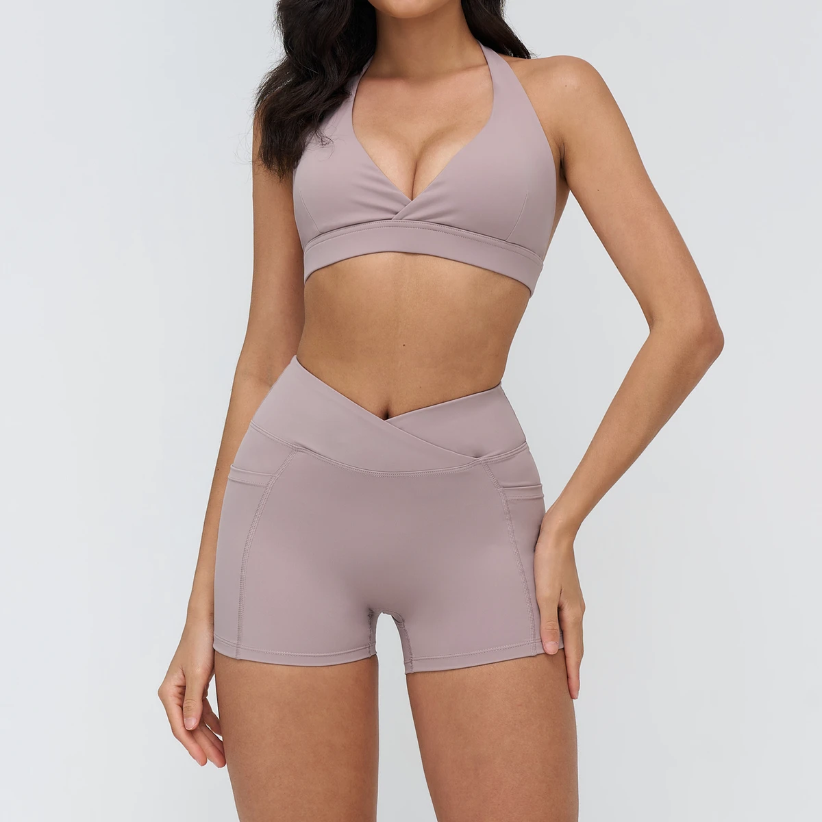OEM ODM New Nude-Feel Fashion Yoga Set Cross-Back Quick-Dry Tank Top Bra Mid-Waisted Leggings Plus Size Running Fitness Wear