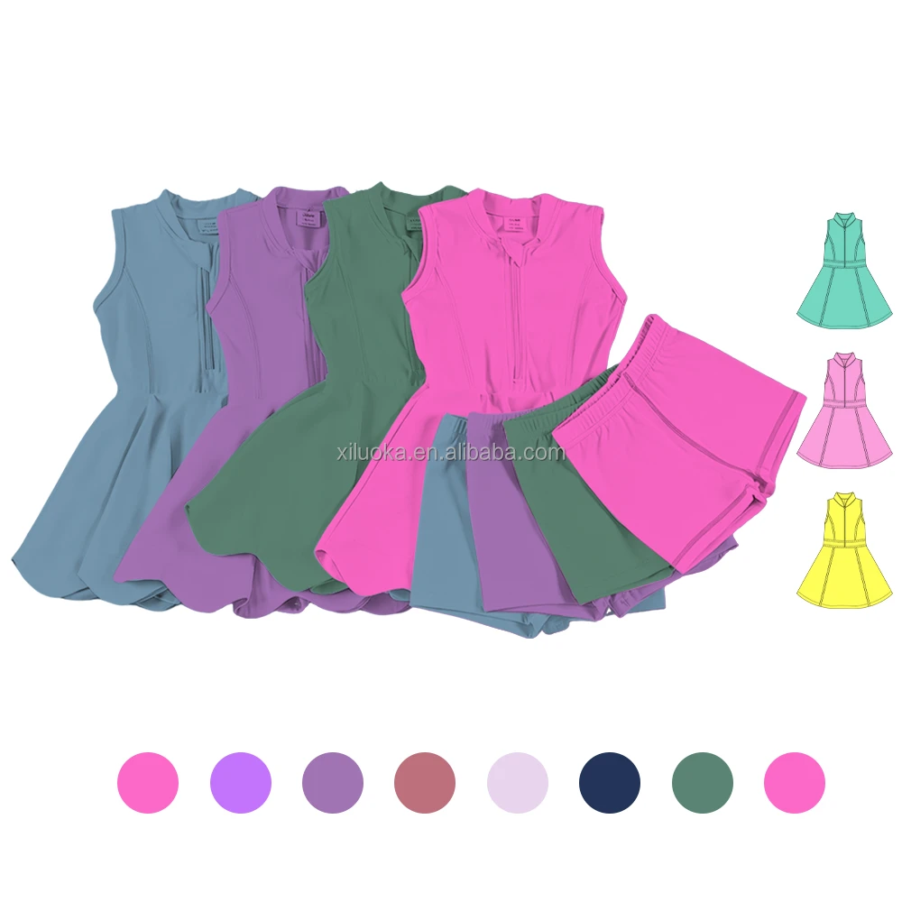 Color Matching And Pattern Girl Dress + Shorts Baby Teen Athletic Boutique Clothing Set Kids Activewear 2pcs Outfit