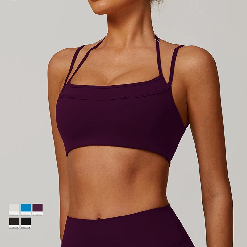 New Design Nude Feeling Comfortable Double Adjustable Strap High Strength Shockproof Bra Yoga Fitness Training Running Sports Bra