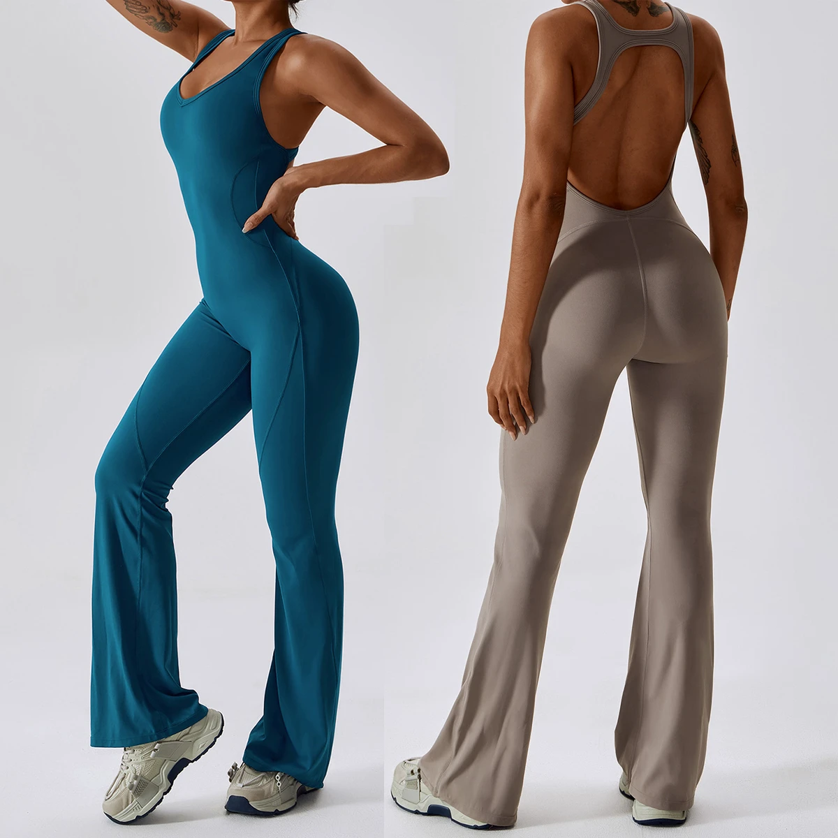 TongJoes Custom Logo One-Piece Yoga Bodysuit Four-Way Stretch Sweat-Wicking V-neck Full-Length Quick-Drying Lightweight