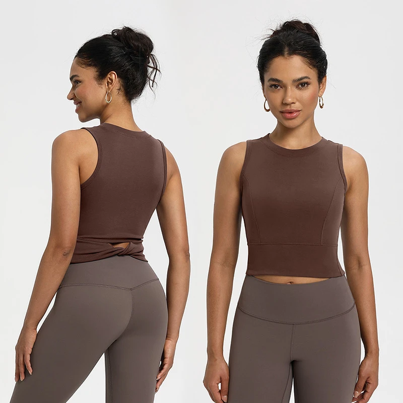 Roregal Round Neck Sleeveless Fitness Yoga Top Sand Washed Ribbed Modal Sports Vest