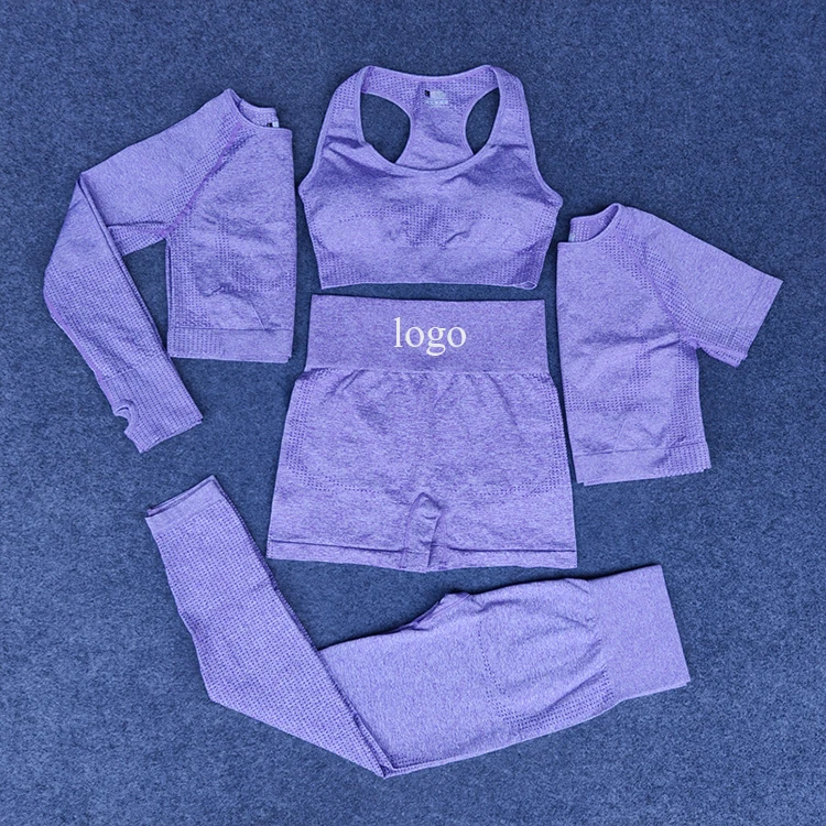 Seamless Women Yoga Set Workout Sportswear Gym Clothing Fitness Long Sleeve Crop Top High Waist Leggings Sports Suits
