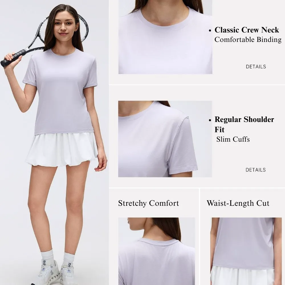 Pilates Yoga Short Sleeve Top Women Summer Casual Round Neck Quick Dry Running Gym T-Shirt Loose Fit Breathable Lightweight Tee