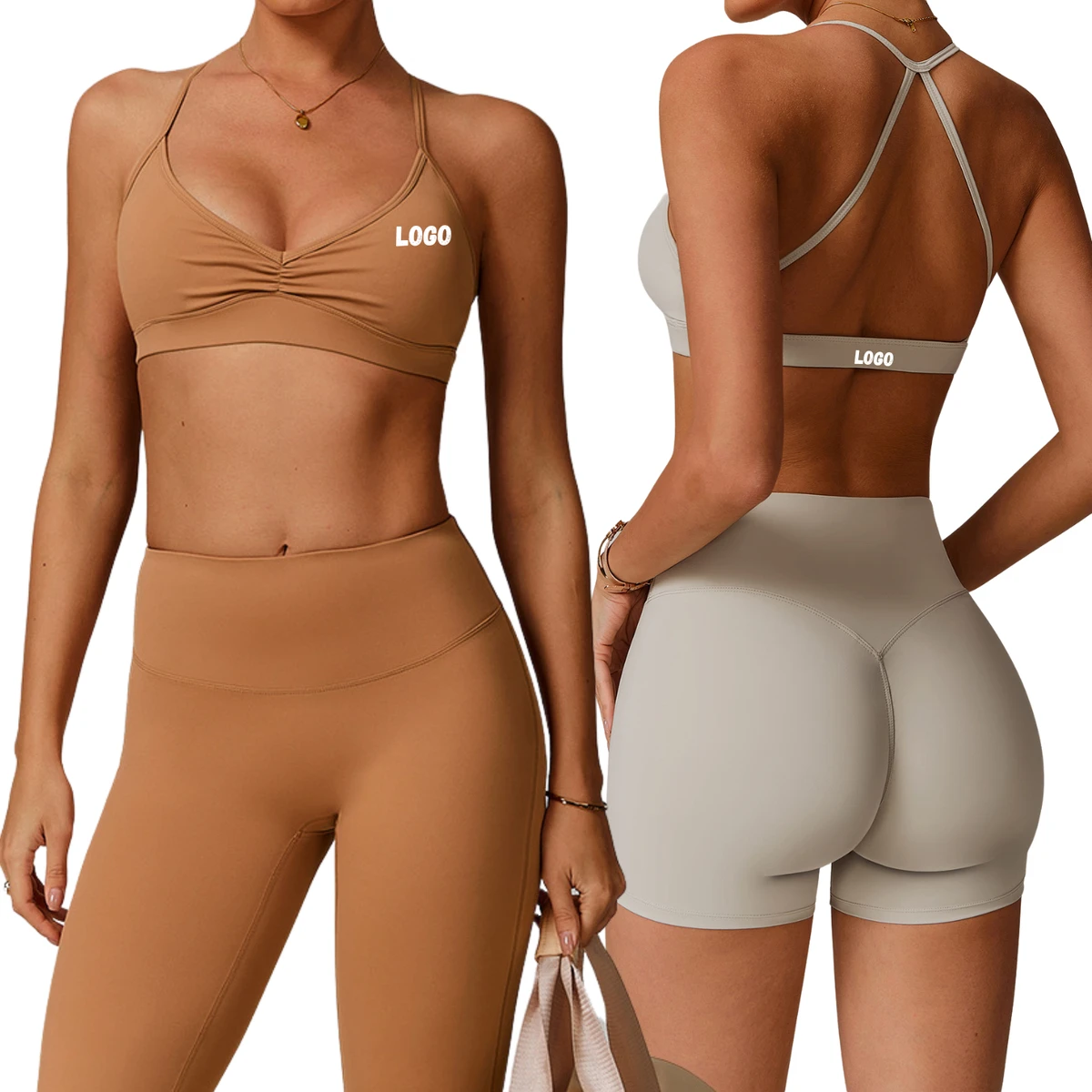 Ruched Yoga Bra with V Neck Strappy Crossback Light Support Yoga Bra Sexy Backless Sports Bra for Women Gym Pilates Running