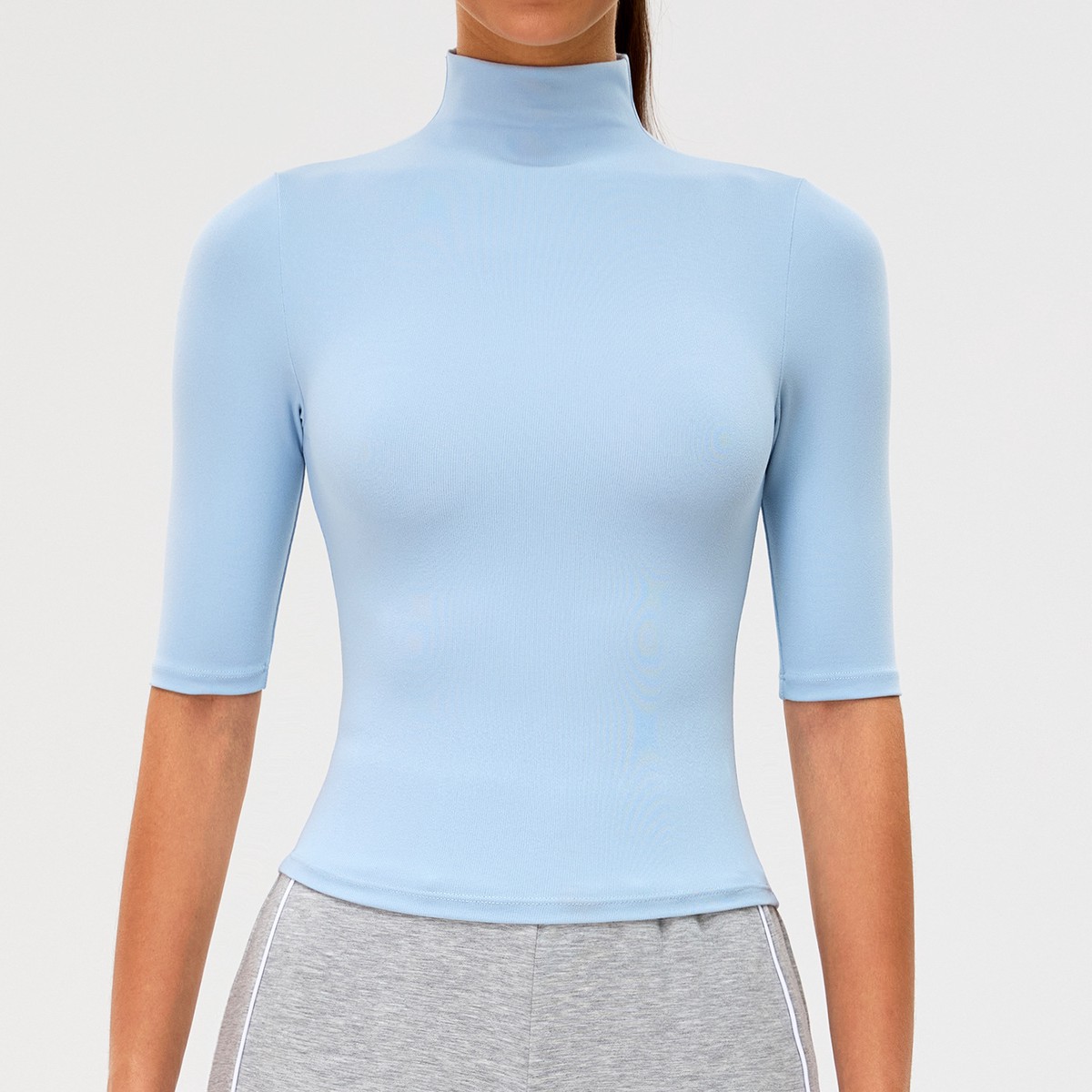 Cross-border New High Neck Half Sleeve Yoga Suit Women's Slimming Tight Fit Breathable Quick-drying Spandex/Nylon Front 220g