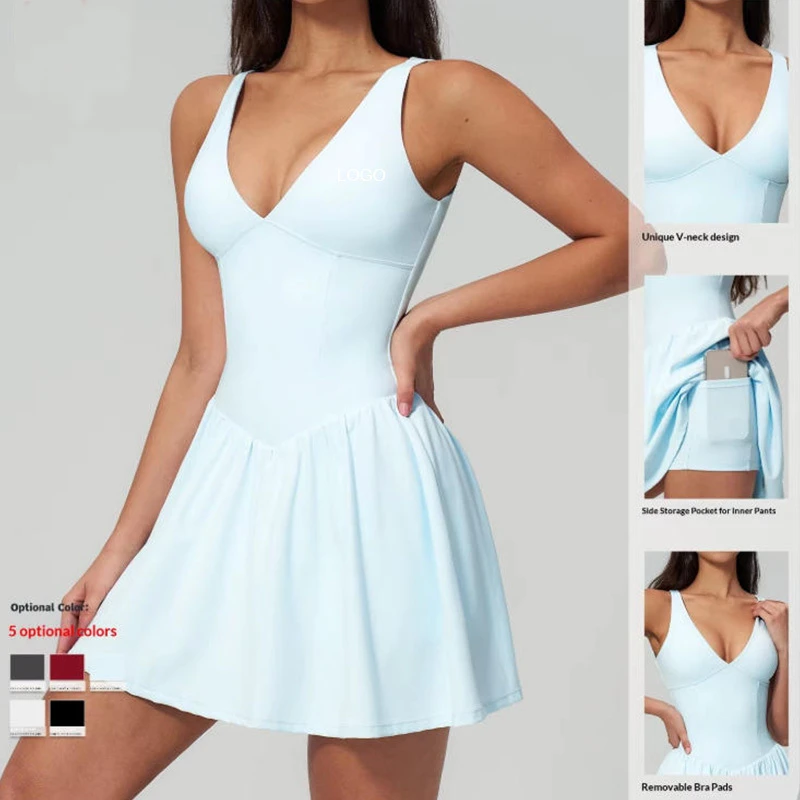 New Design Cross-Border Fitness Yoga Wear Sports Outdoor Running Tight-Fitting Strap Dress Nylon Spandex Flax Lining One Piece