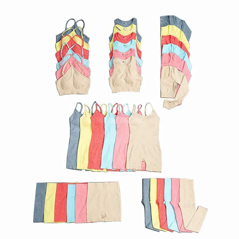 6pcs Seamless Yoga Sports Set Women High Waist Leggings,Shorts,Top,Shirts,Bra,Seamless Bodysuit