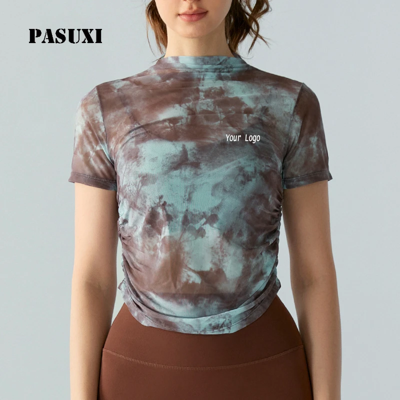 Women's Yoga Top Workout Clothes Short Sleeve Crop Fitness Shirt Mesh Breathable Sports T-Shirt for Gym Slim Fit Quick Dry