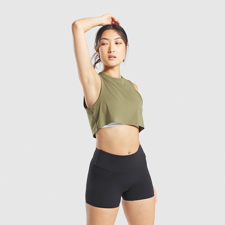 Women Summer Sexy Loose Gym Yoga Fitness Green Crop Tops 2021