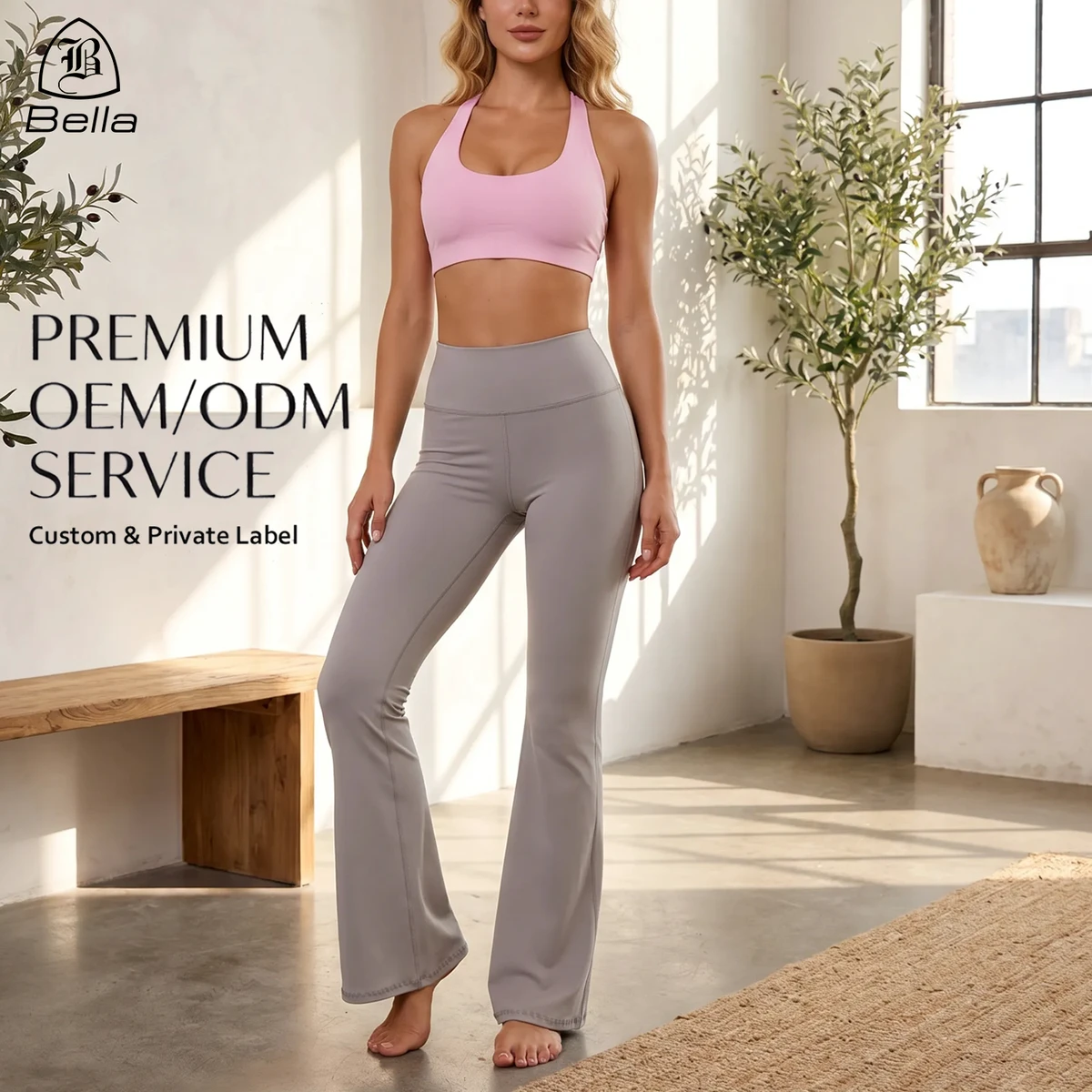 High End Custom Halter Sports Bra Yoga Workout Athletic Wear Sets Women High Waist Wide Leg Flare Gym Leggings Activewear Sets