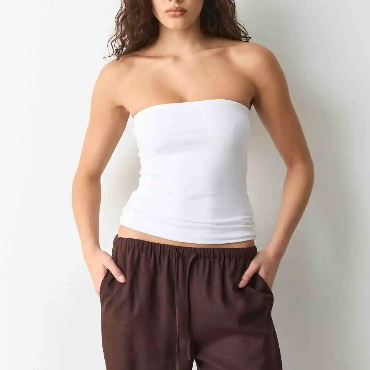 Gym Tube Top Strapless Fitness Sport Breathable Soft Bodycon Double Layer Cropped Yoga Tank Tops Women 100% Cotton Short Front