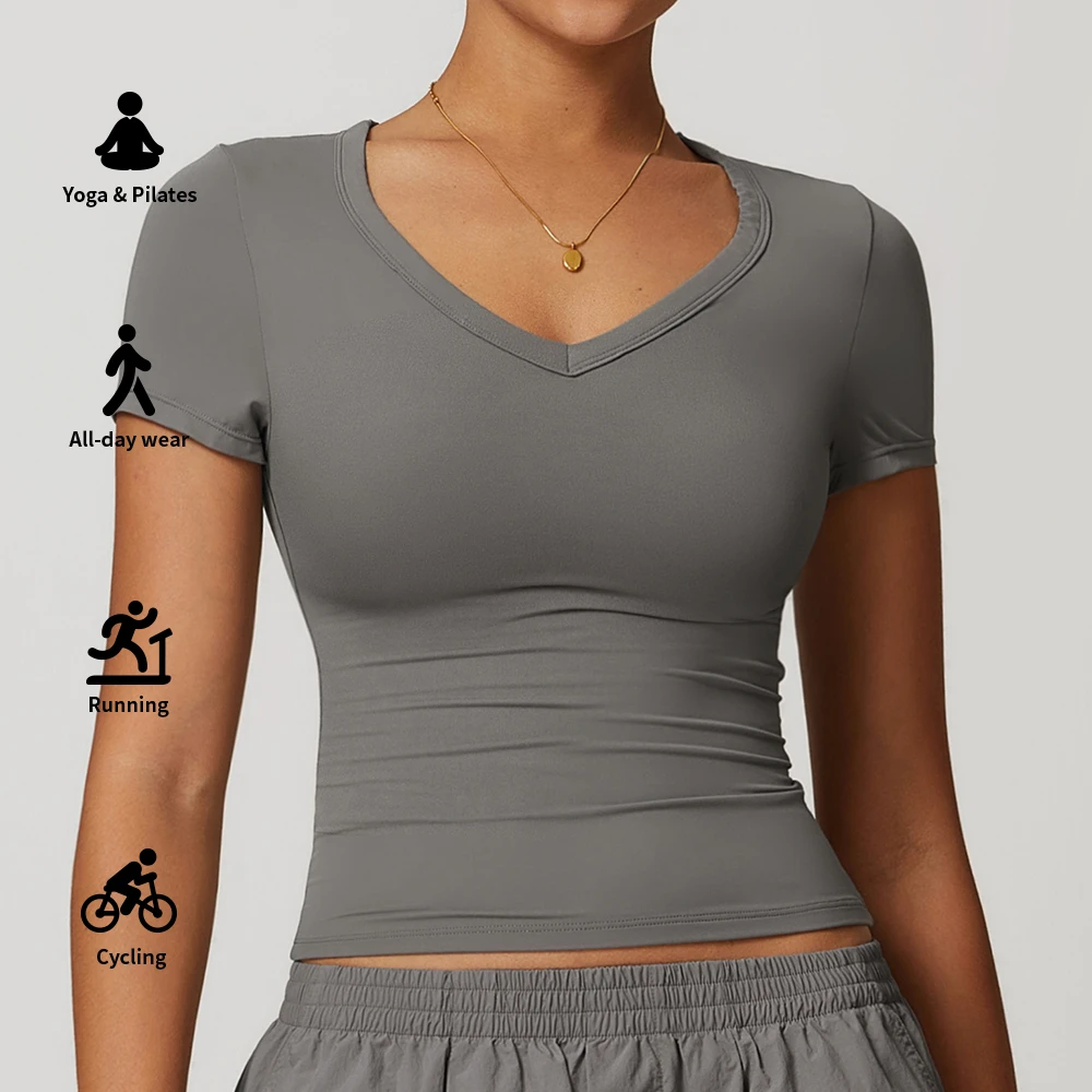 High Quality Women's Casual Yoga Crop Top Quick-Drying Fitness Shockproof Tight Short Sleeved T-Shirt Workout Gym Fitness Wear